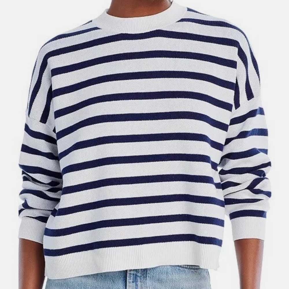 🆕 AQUA Navy & White Striped Knit Sweater Crewneck Oversized Cotton Pullover XXL